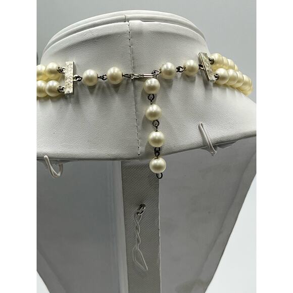 Vintage Off White Bumpy Faux Pearl and AB Rhinestone Earring and Necklace Set - Picture 4 of 9